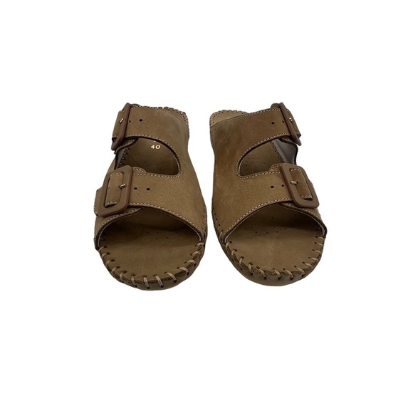 La Plume Brown Leather Slide Wedge Slip On Sandals Size 40 Women's - Picture 3 of 8